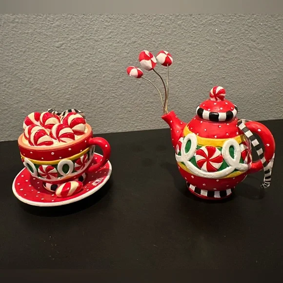 Mary Engelbreit Red and White Peppermint Tea Set - Picture 1 of 14